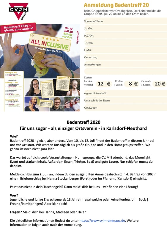Baden Treff 2020_Anmeldung